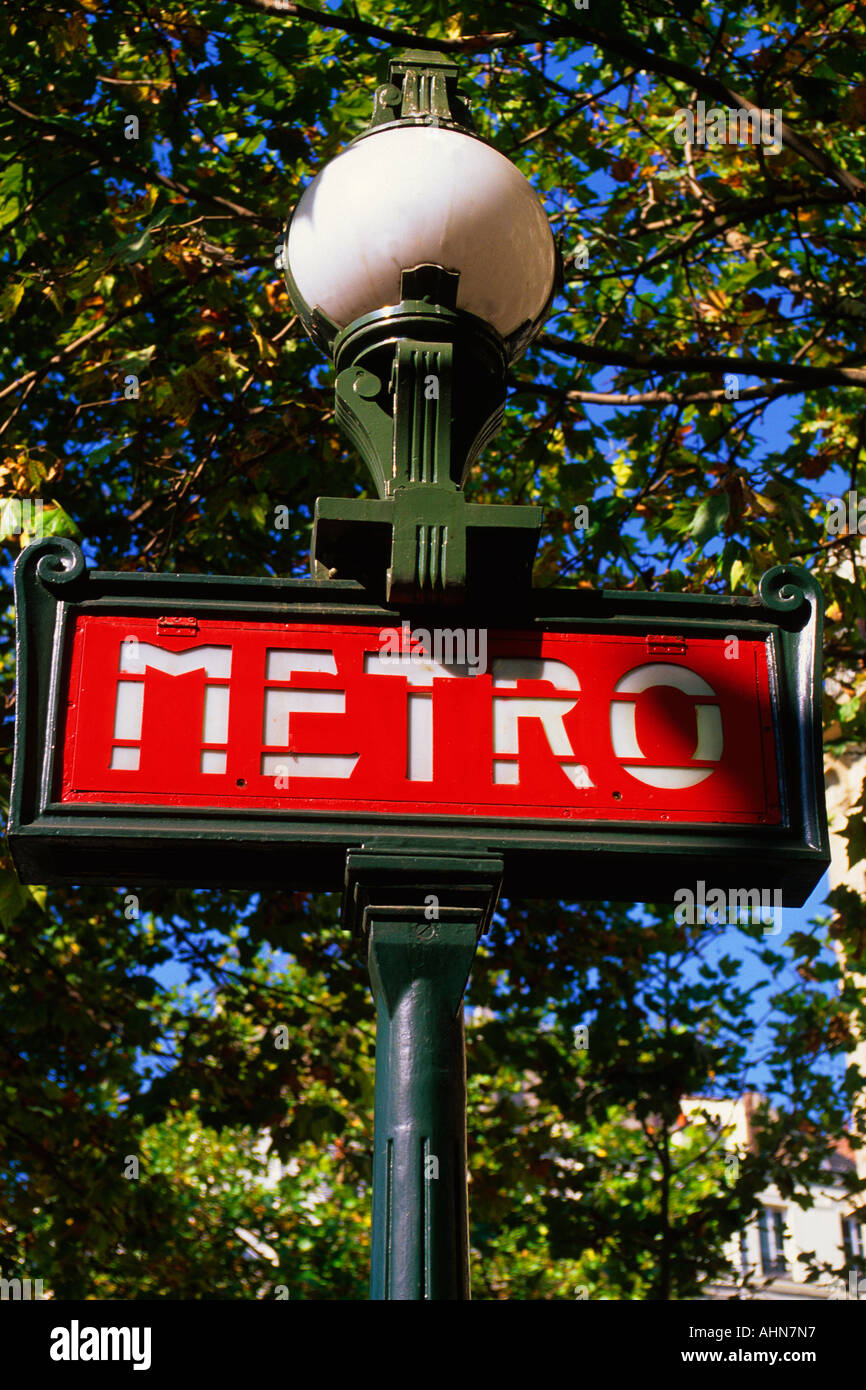 Europe Paris France Sign Post For the Metro Stock Photo