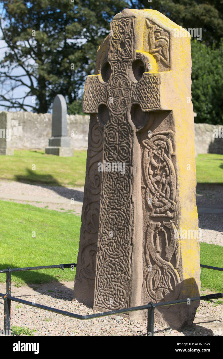 Pictish standing stone at Abermemno church, Angus, Scotland, UK. A Class II Pictish stone Cross side Stock Photo