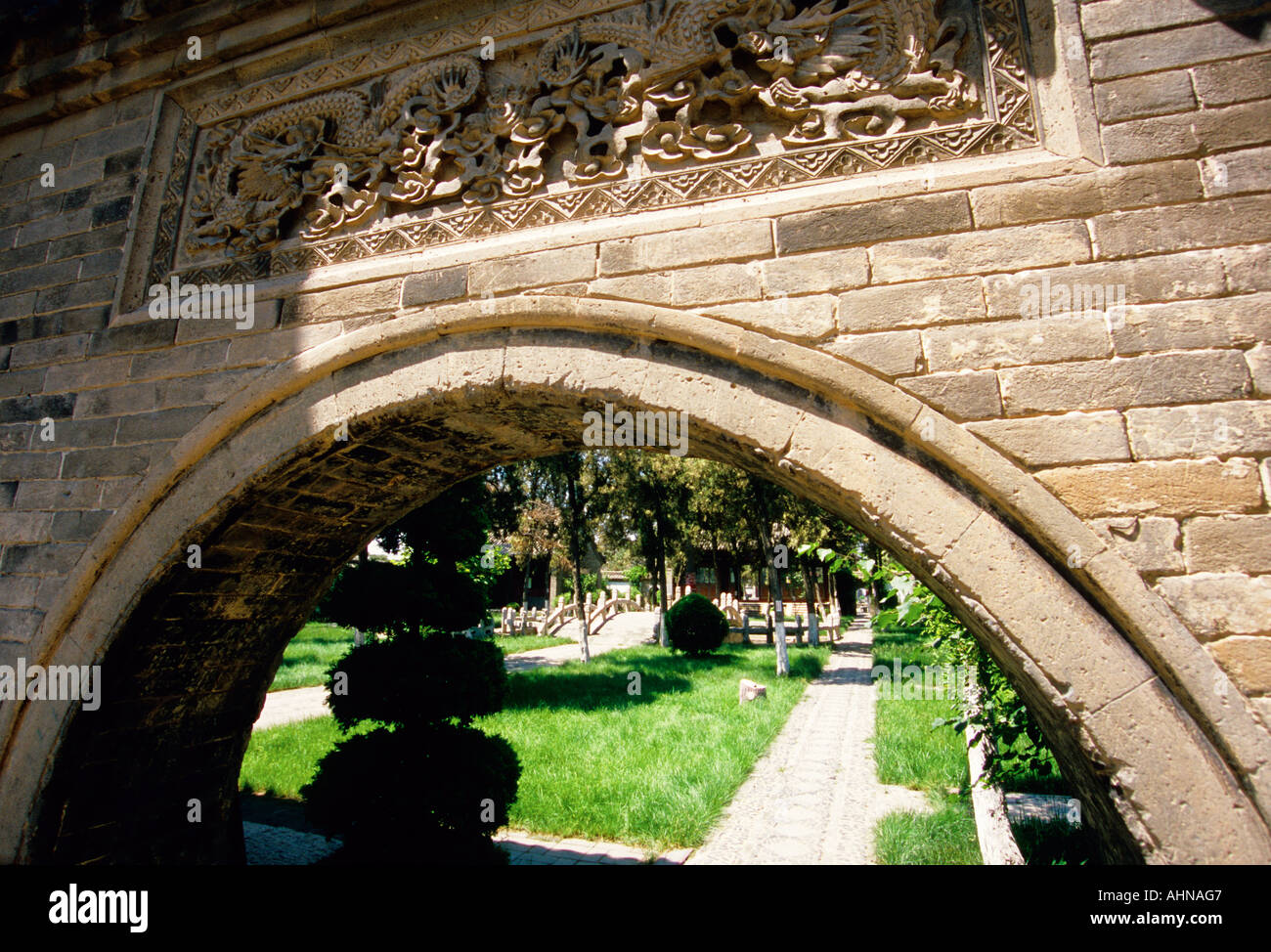 Xingcheng ancient seaside village in Liaoning province stone gate to cultural relic temple built in Ming dynasty Stock Photo