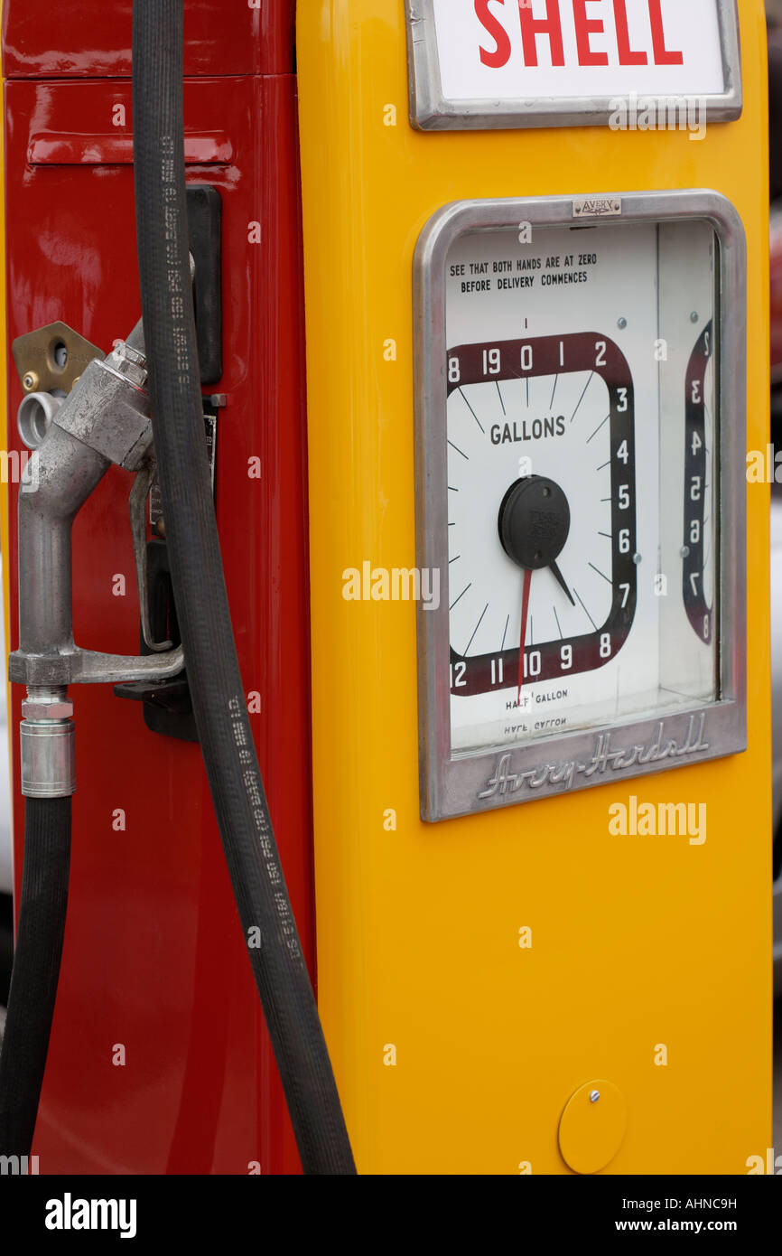 Old fashioned Shell petrol pump Stock Photo