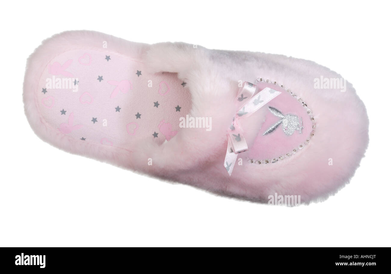 Pink fluffy playboy bunny girls slipper Stock Photo
