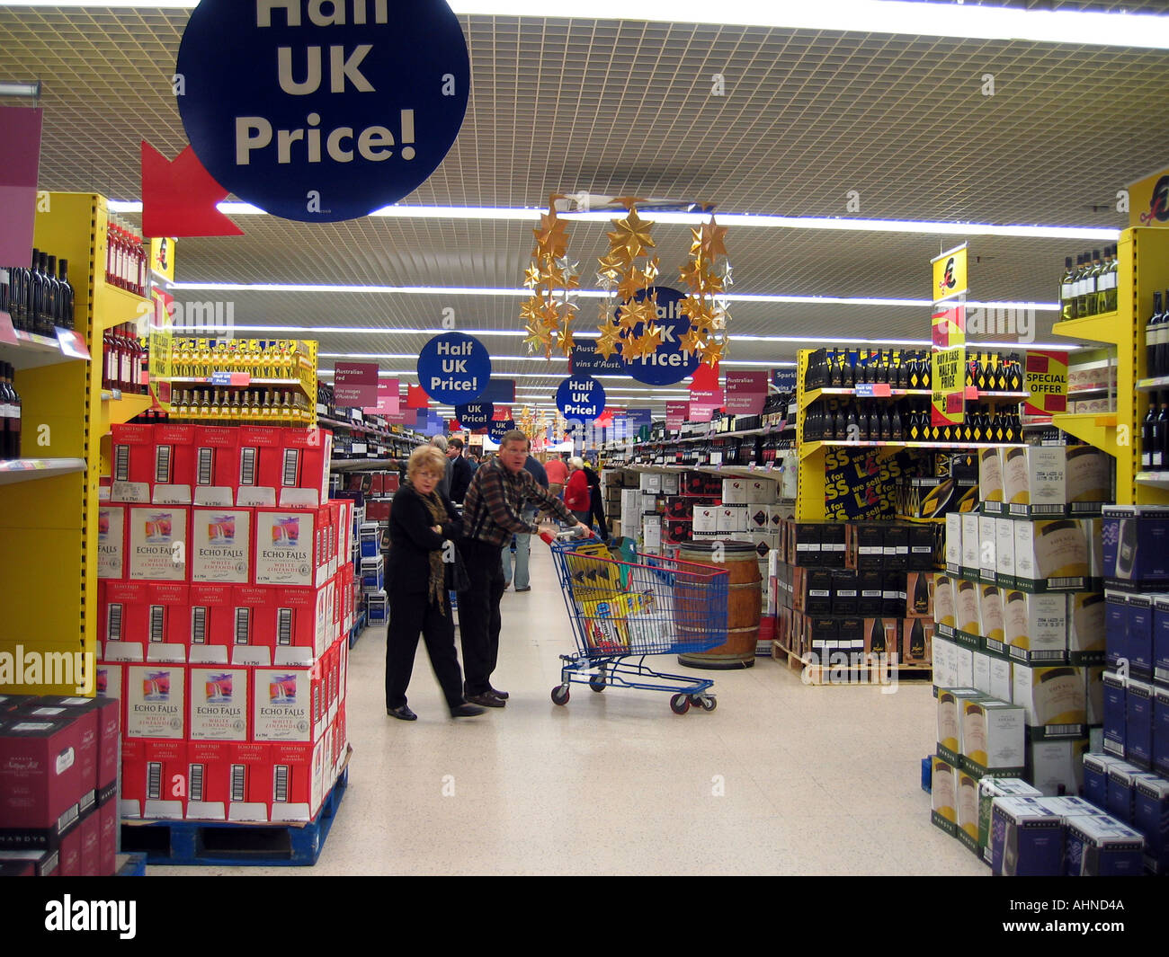 Tesco wine store Cite Europe Calais northern France EU Stock Photo