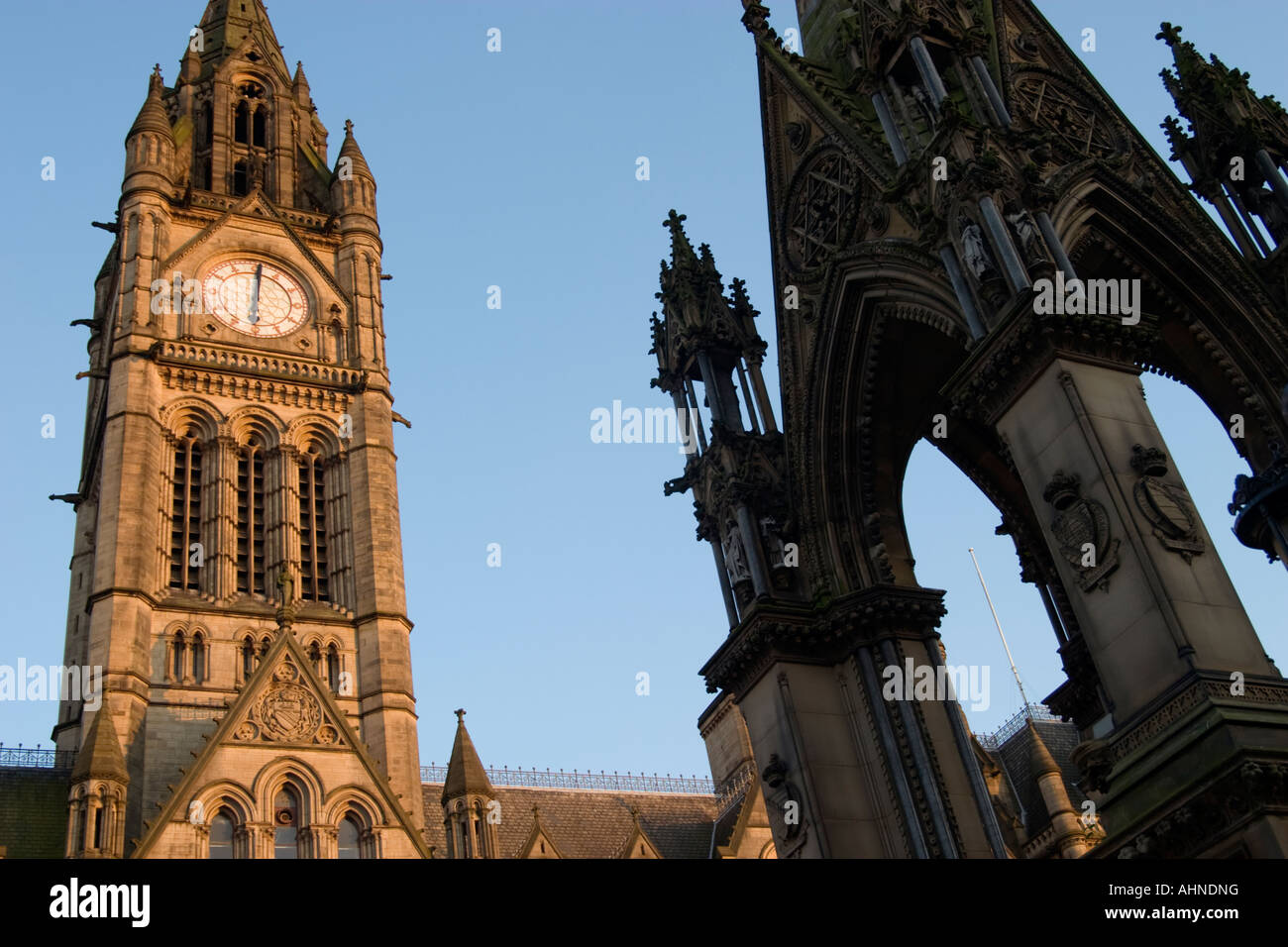 Town Hall and Prince Albert Memorial,Albert Square,Manchester Stock