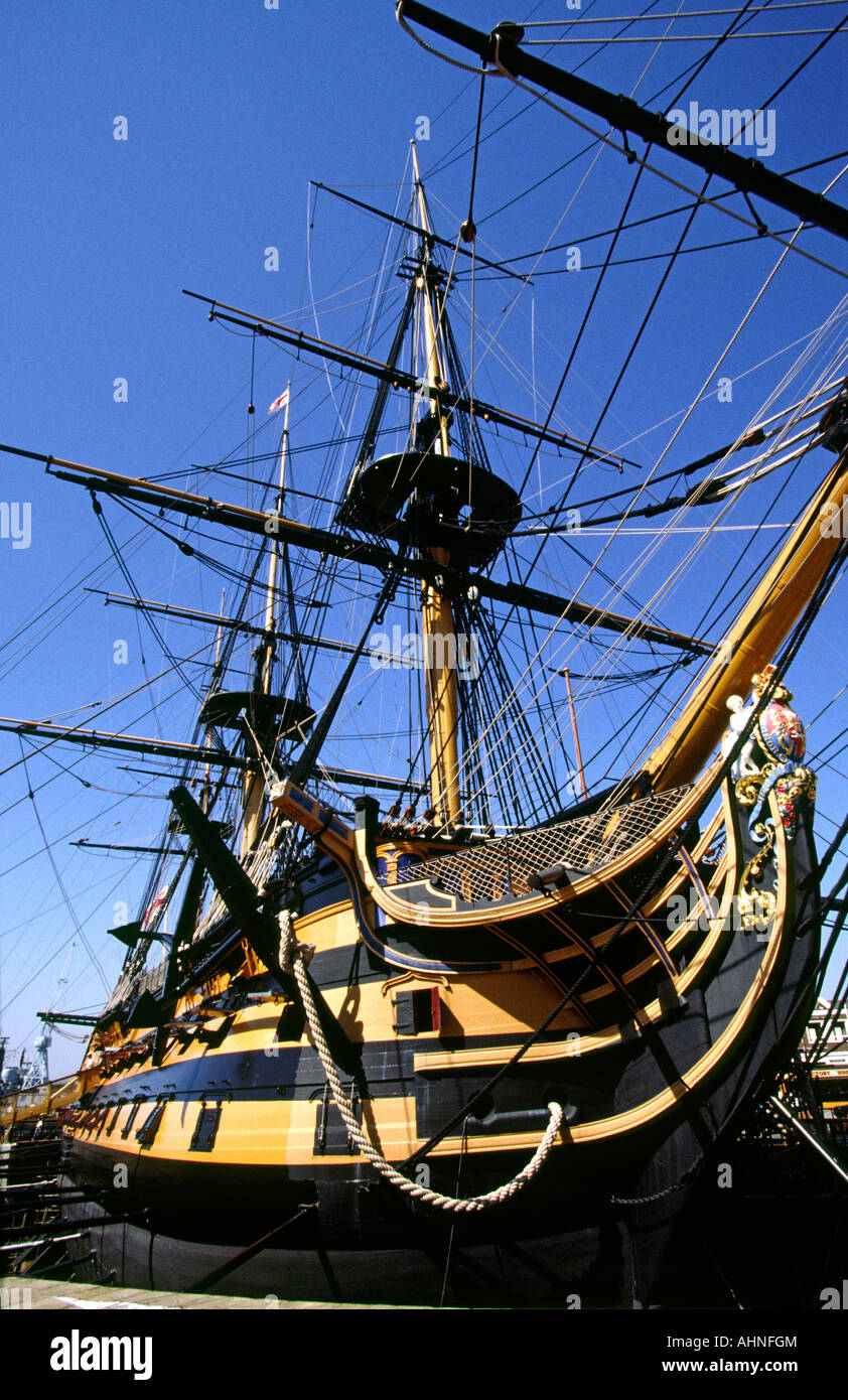 UK Hampshire Portsmouth HMS Victory Admiral Nelsons flagship from Naval Battle of Trafalgar Stock Photo