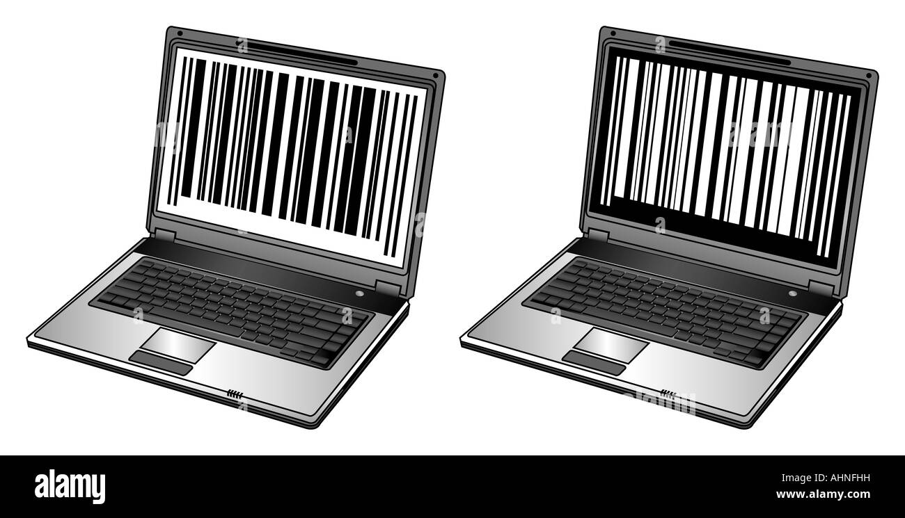 Opened laptop with bar codes Stock Photo - Alamy