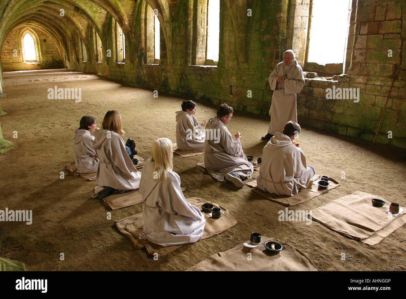 UK Yorkshire Ripon Fountains Abbey Its A Monks Life in Lay Brothers Refectory Stock Photo