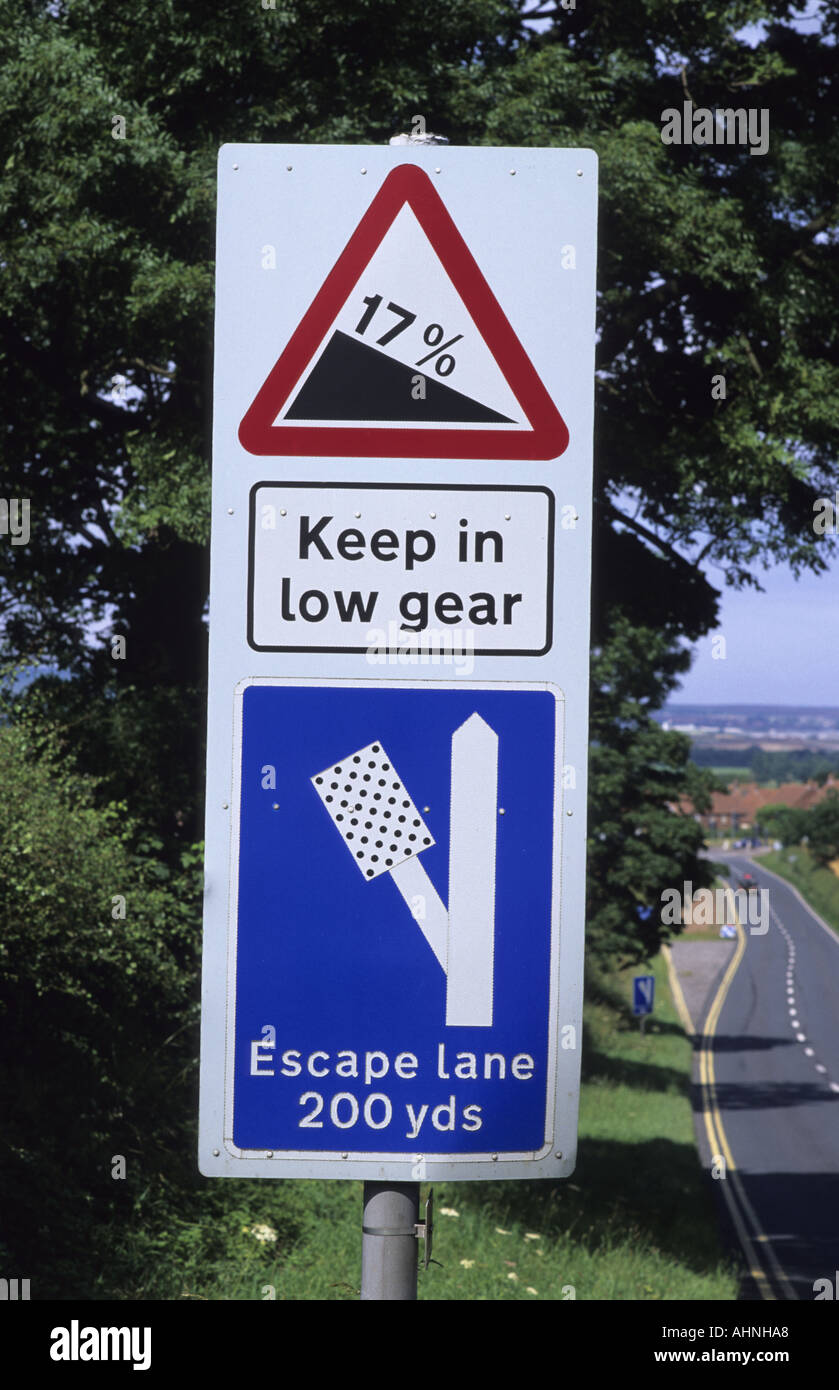 emergency escape lane warning sign in case of brake failure on steep