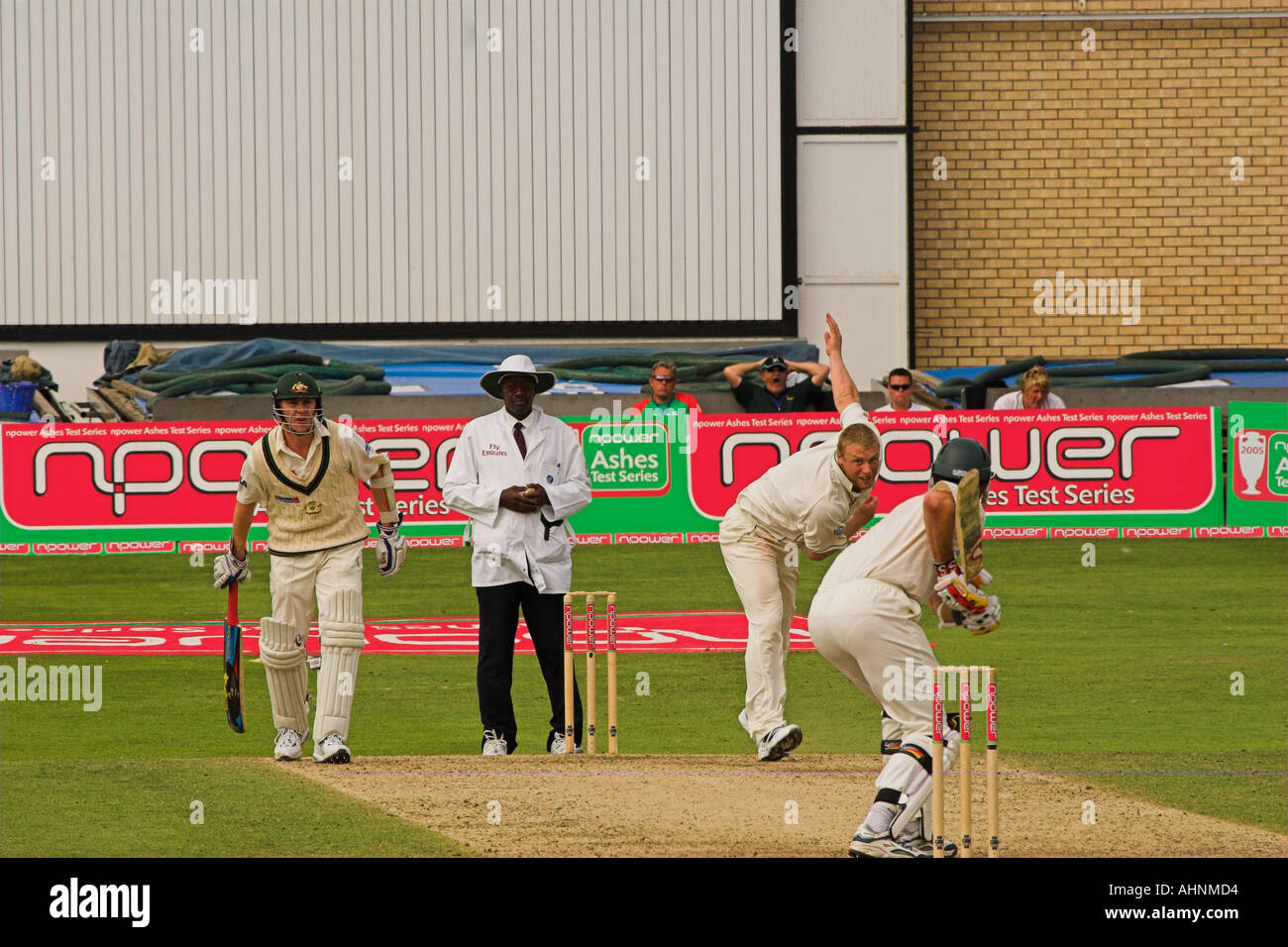 Andrew Flintoff bowling during a game of cricket. Stock Photo