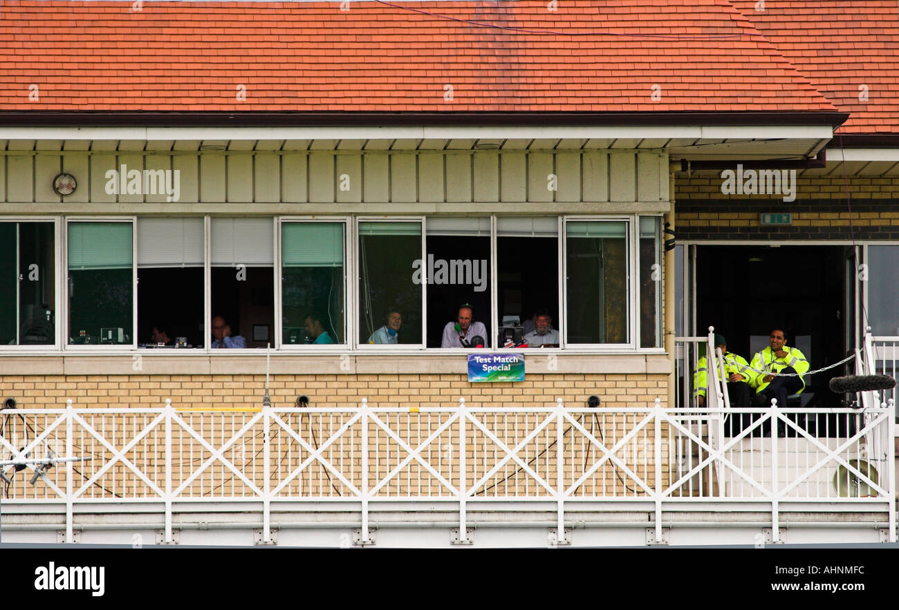 View of commentator's room during a test match, England. Stock Photo