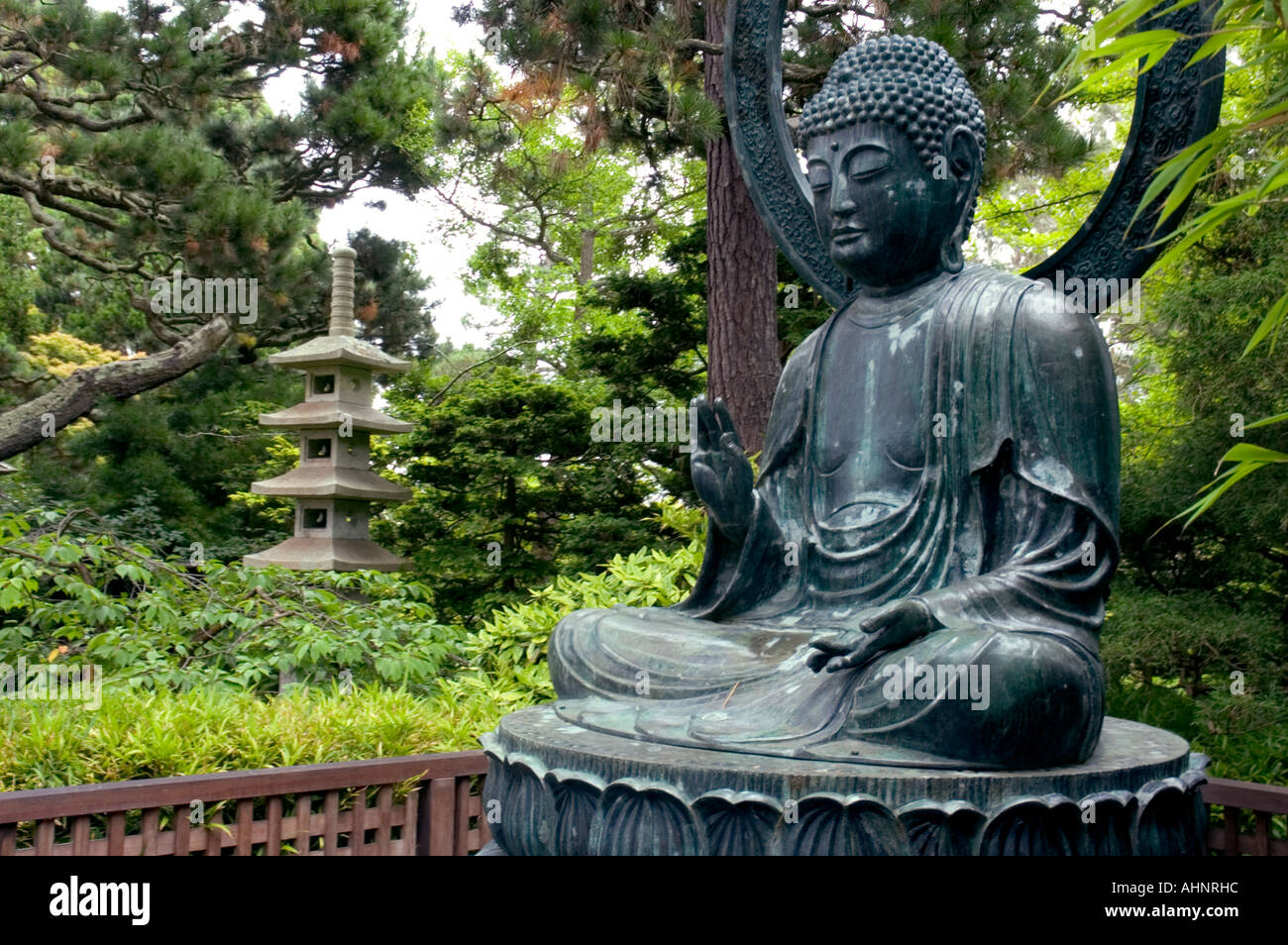 Statue of Buddha in the Japanese tea garden, San Francisco Stock Photo