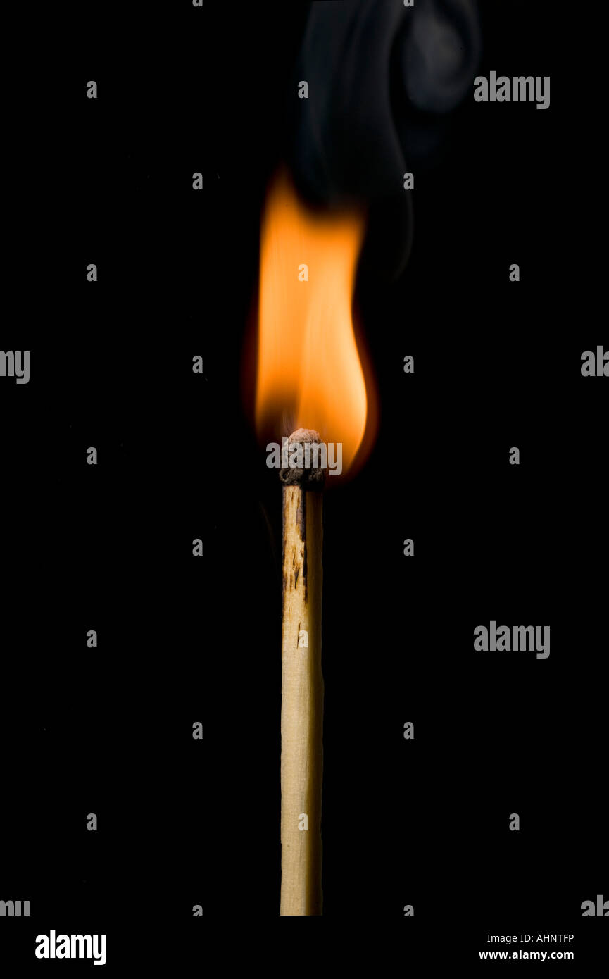 Lit Match On Black Background Stock Photo Alamy