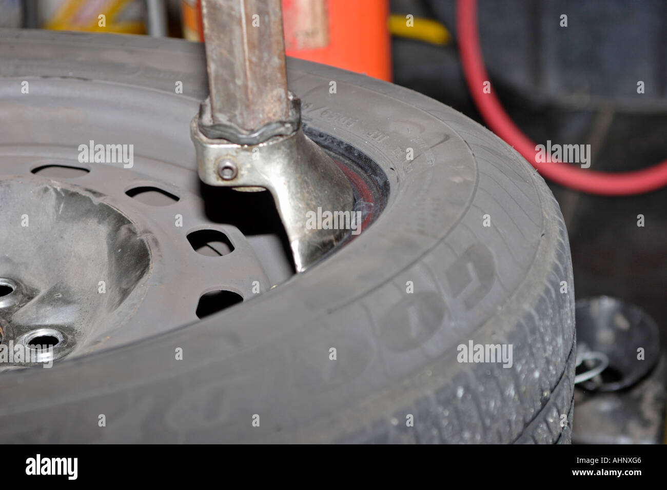 Tire on Tire Machine Stock Photo