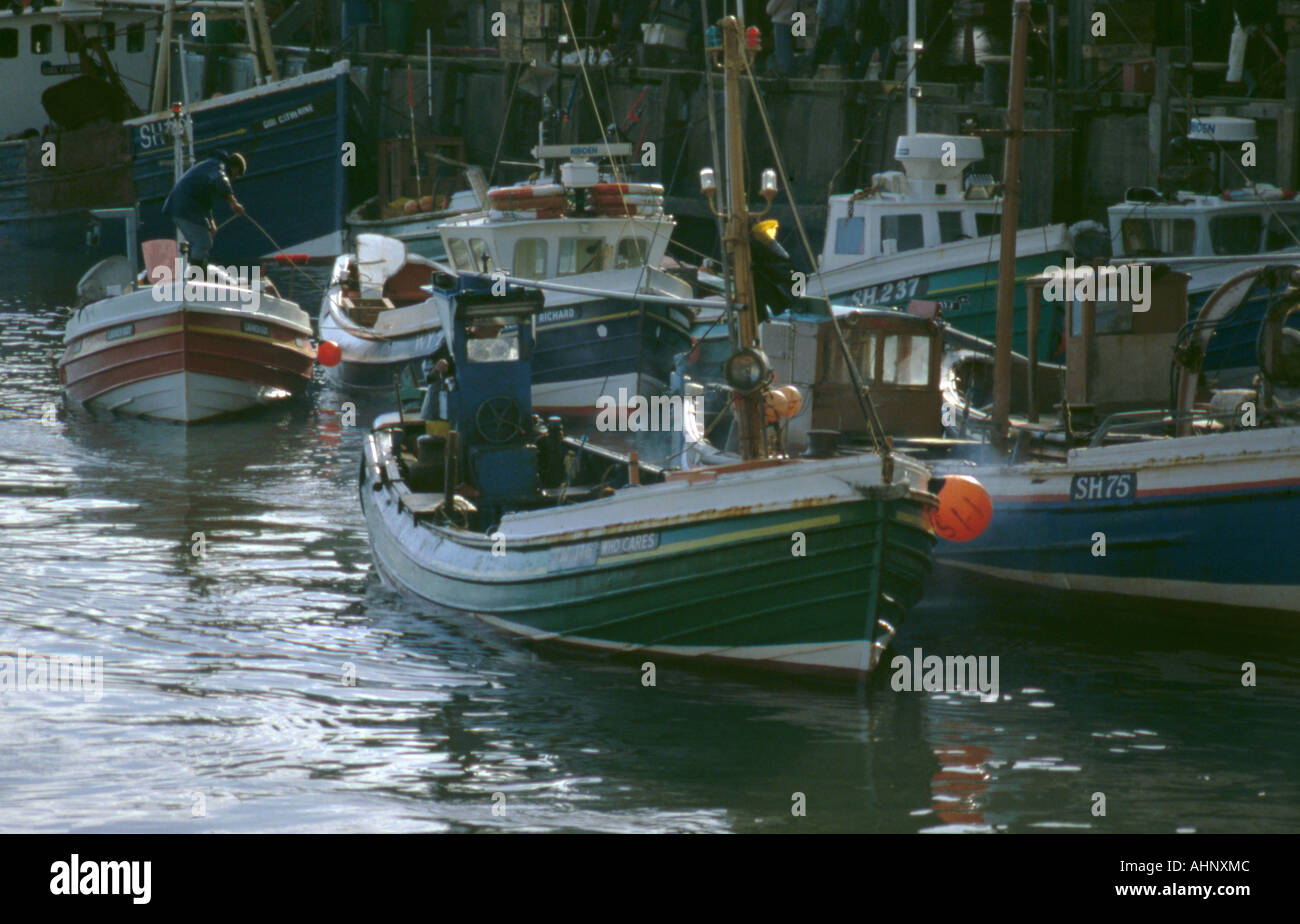 Coble fishing boats, scarborough harbour, North Yorkshire, England