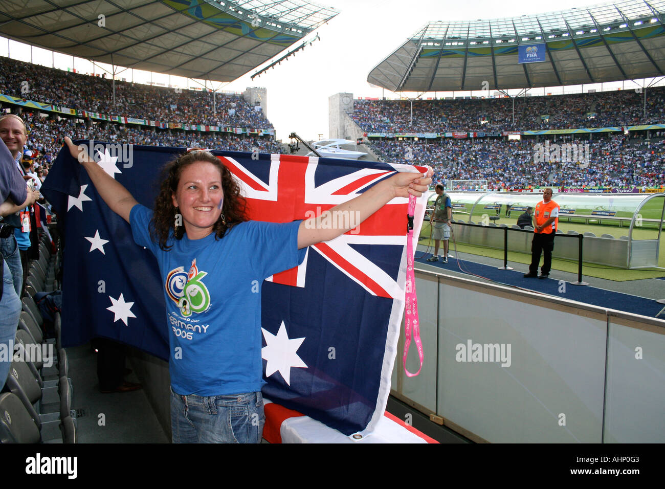 Australian Fan at Football World Cup Final Olympic Stadium Berlin Stock Photo