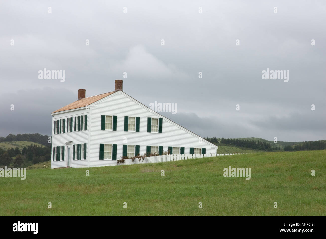 Historic James Johnston home located in Half Moon Bay California, sometimes referred to as the White House of Half Moon Bay. Stock Photo