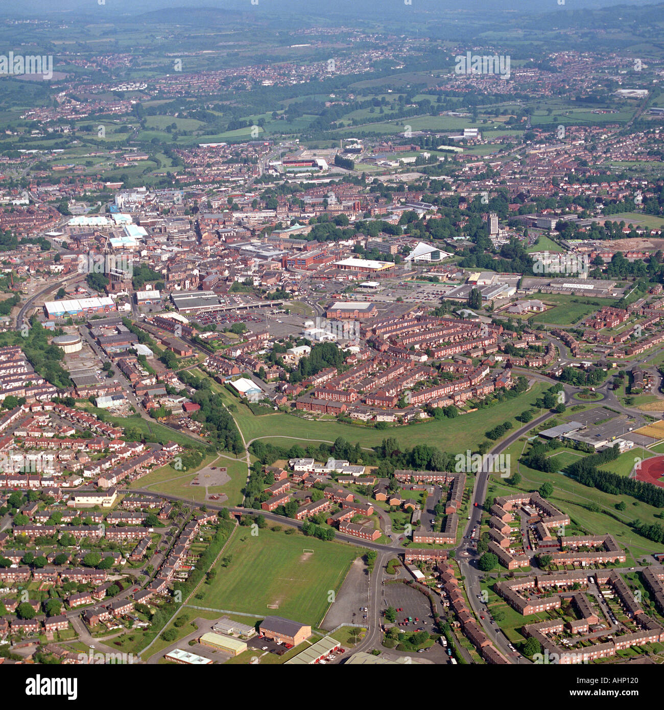 Wrexham Town Centre From The Air North Wales UK Stock Photo - Alamy