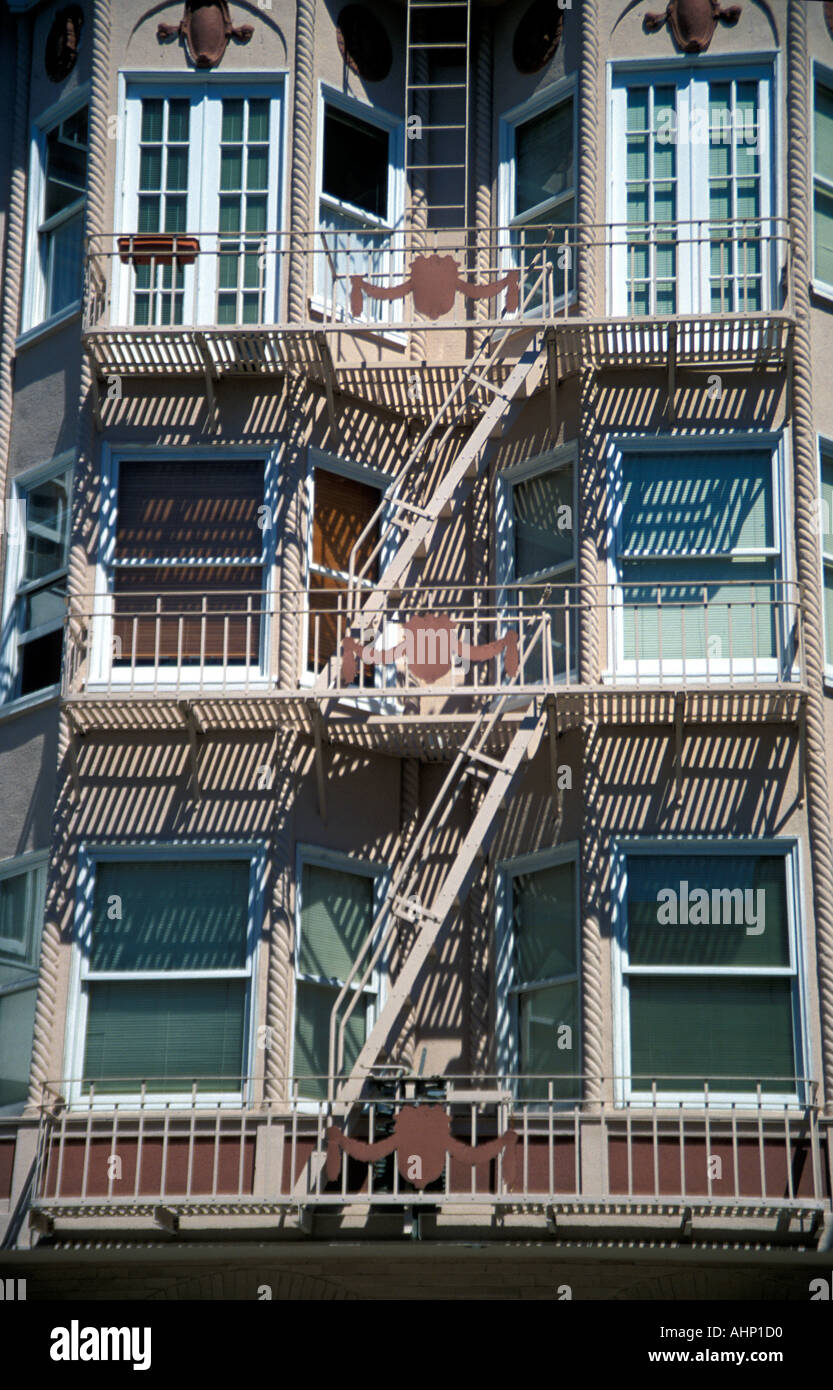 House with fire escape stairs on Nob Hill San Francisco Stock Photo