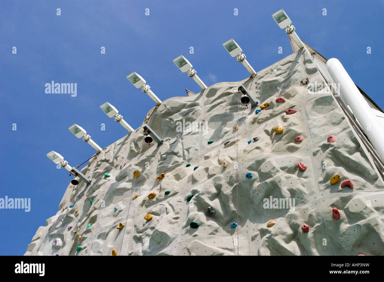 A climbing wall with lights Stock Photo