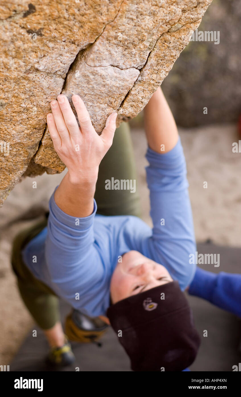 A woman rock climbing near California Stock Photo Alamy