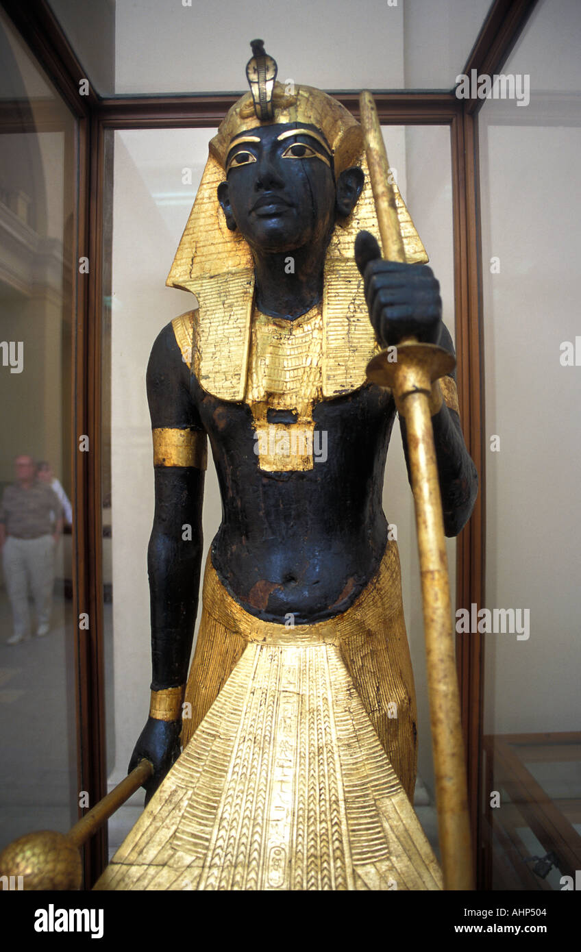 Gilded statue of the Pharaoh Tutankhamun the boy king Egyptian Museum