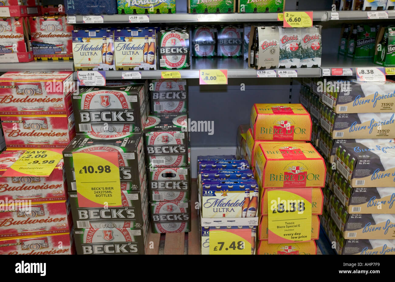 packs of beer for sale in Supermarket Stock Photo Alamy