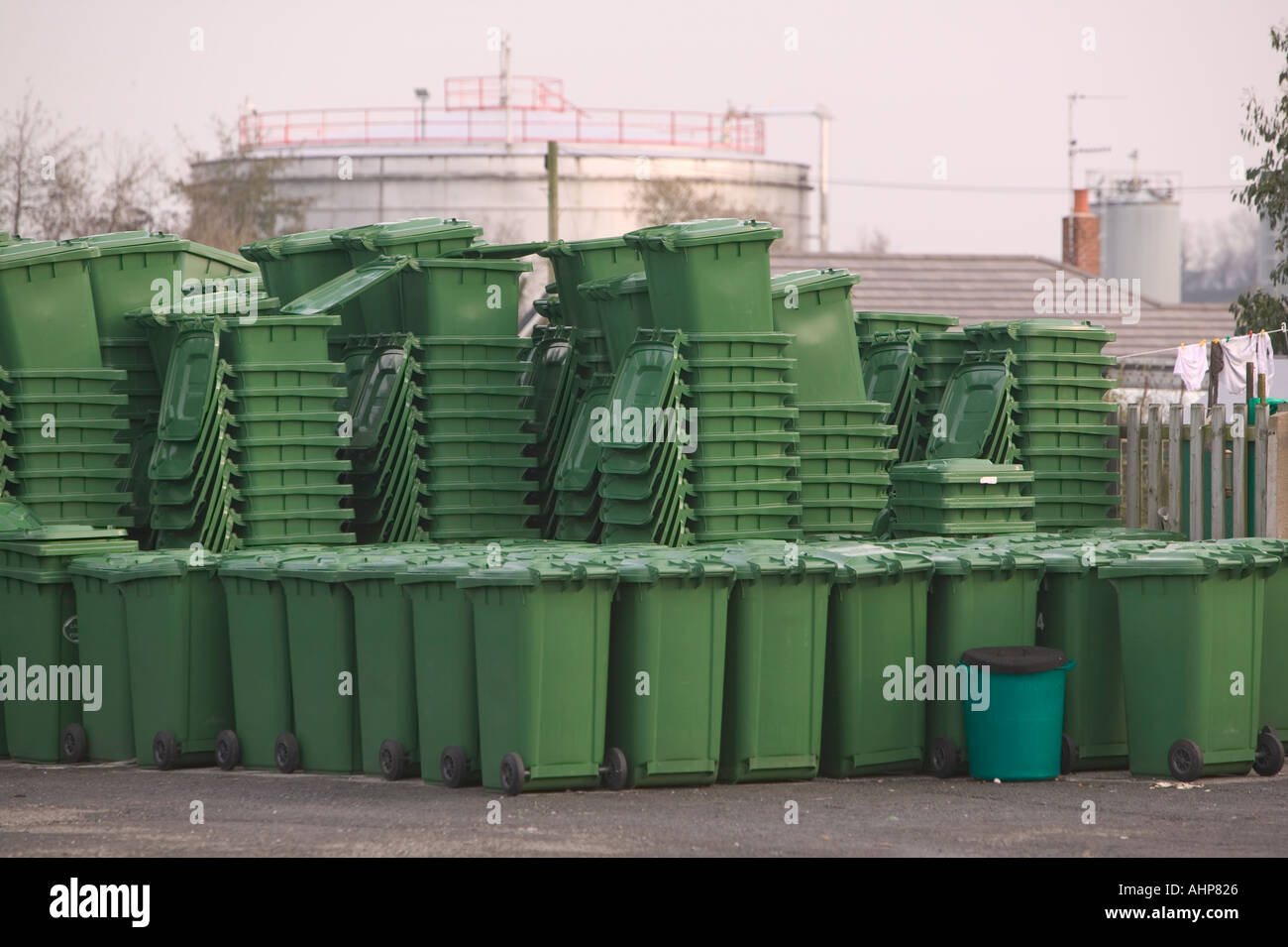 wheely bins in a council depot Stock Photo Alamy