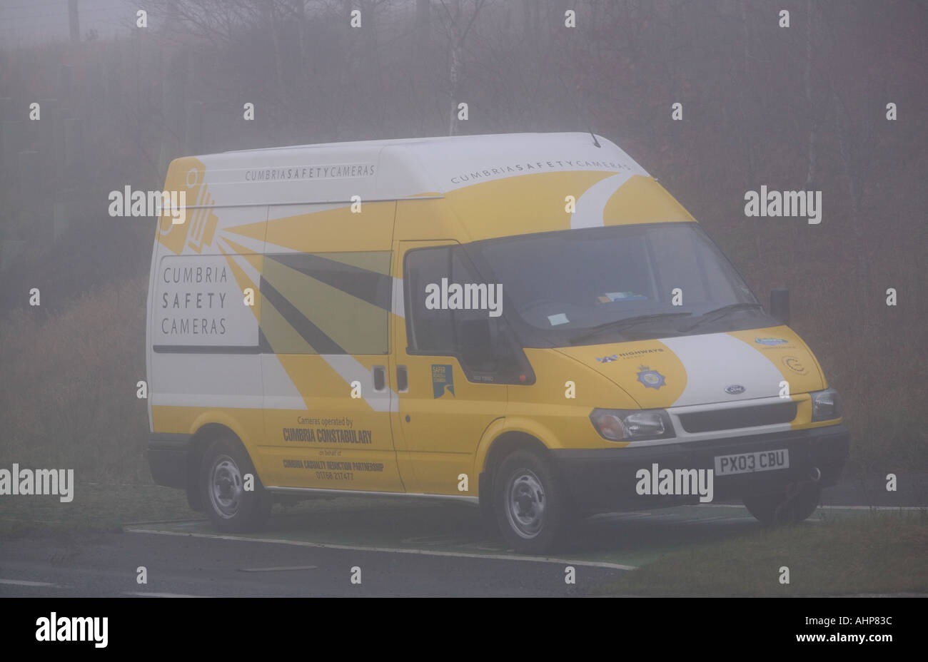 police mobile speed camera van in mist Stock Photo