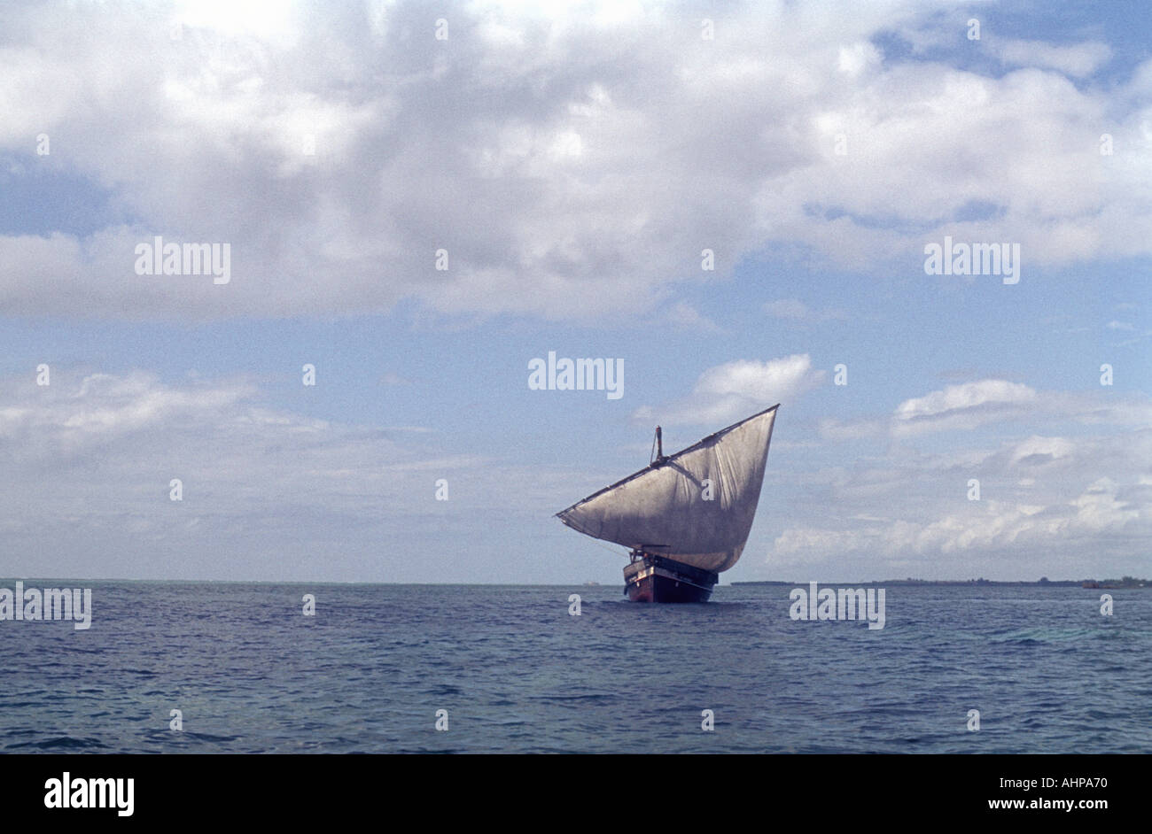 Ocean going Arabian style sailing dhow off the coast of Kenya East Africa Stock Photo