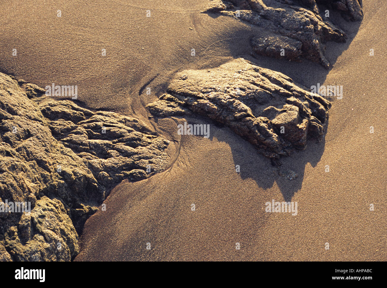 Beach landscape sand and rocks Stock Photo