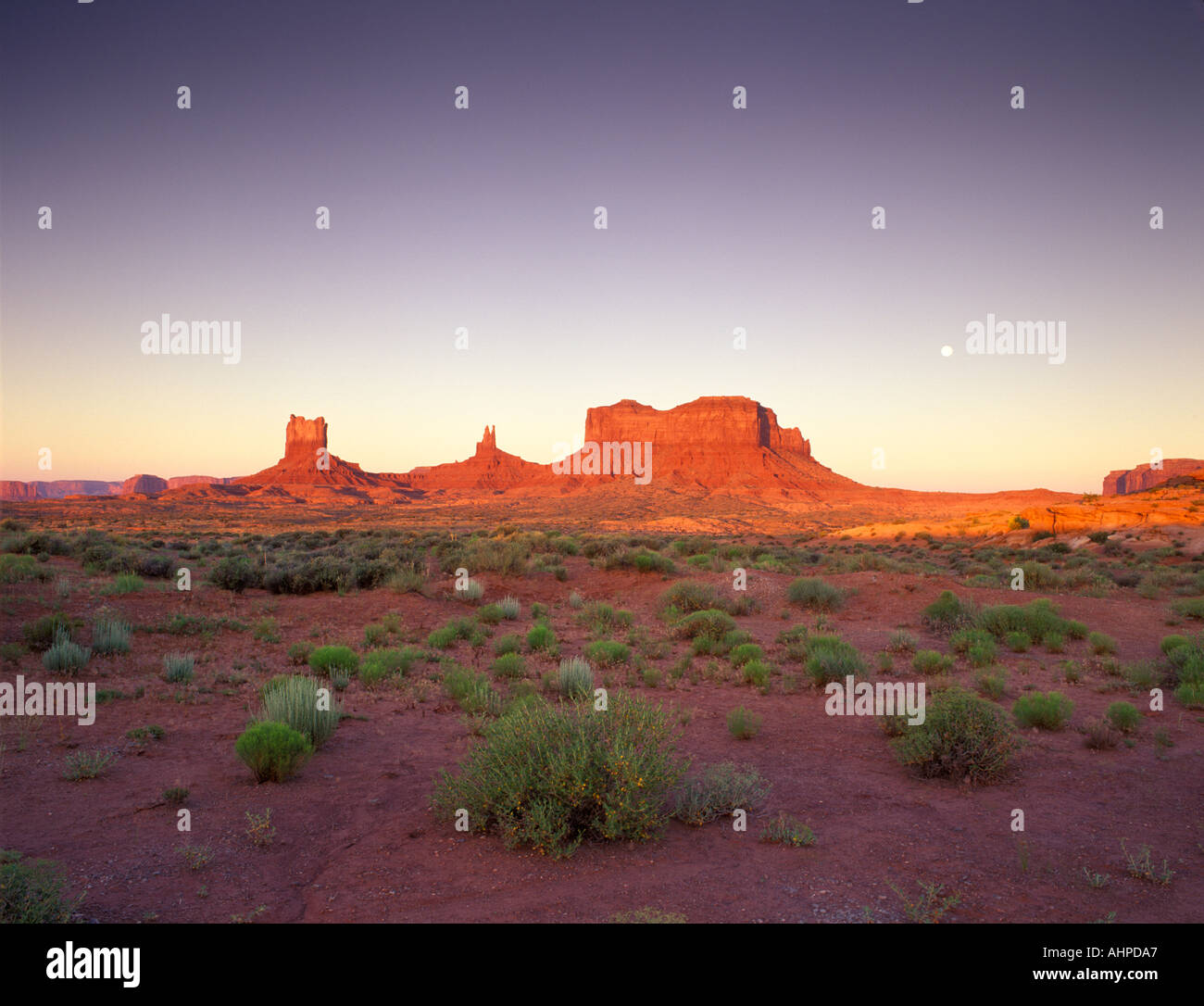 Monument Valley as seen from Hwy 163 with moon Arizona Stock Photo Alamy