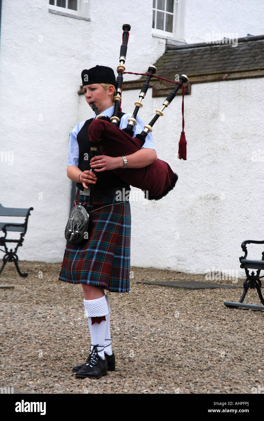 Bagpipe player, Blair castle, Scotland Stock Photo Alamy