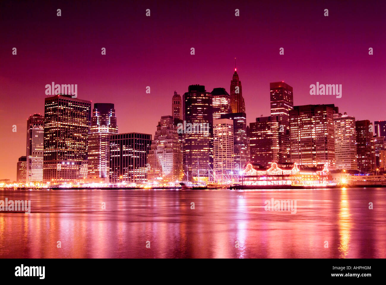 Manhattan New York Skyline U S A 2004 Pink Toned Stock Photo Alamy