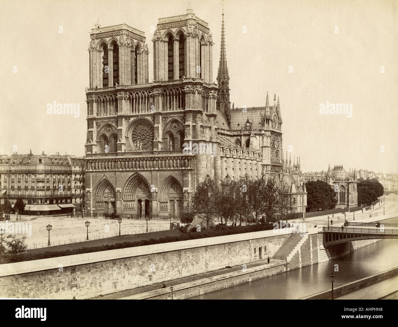 Cathedral of Notre Dame in Paris circa 1890. Photograph Stock Photo