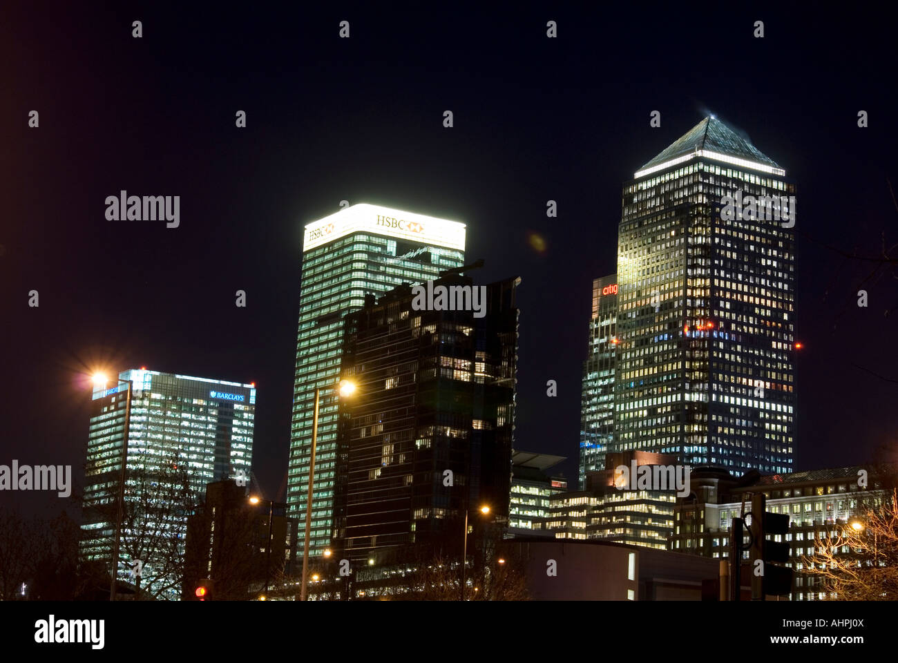 Canary Whary Illuminated at Night Stock Photo - Alamy
