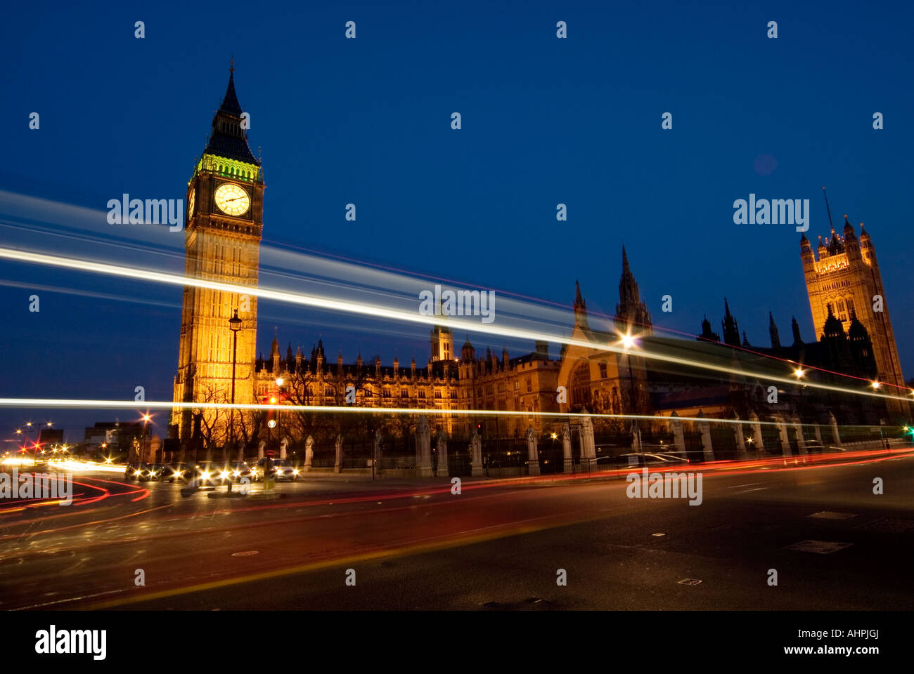 Houses of Parliament at night Stock Photo