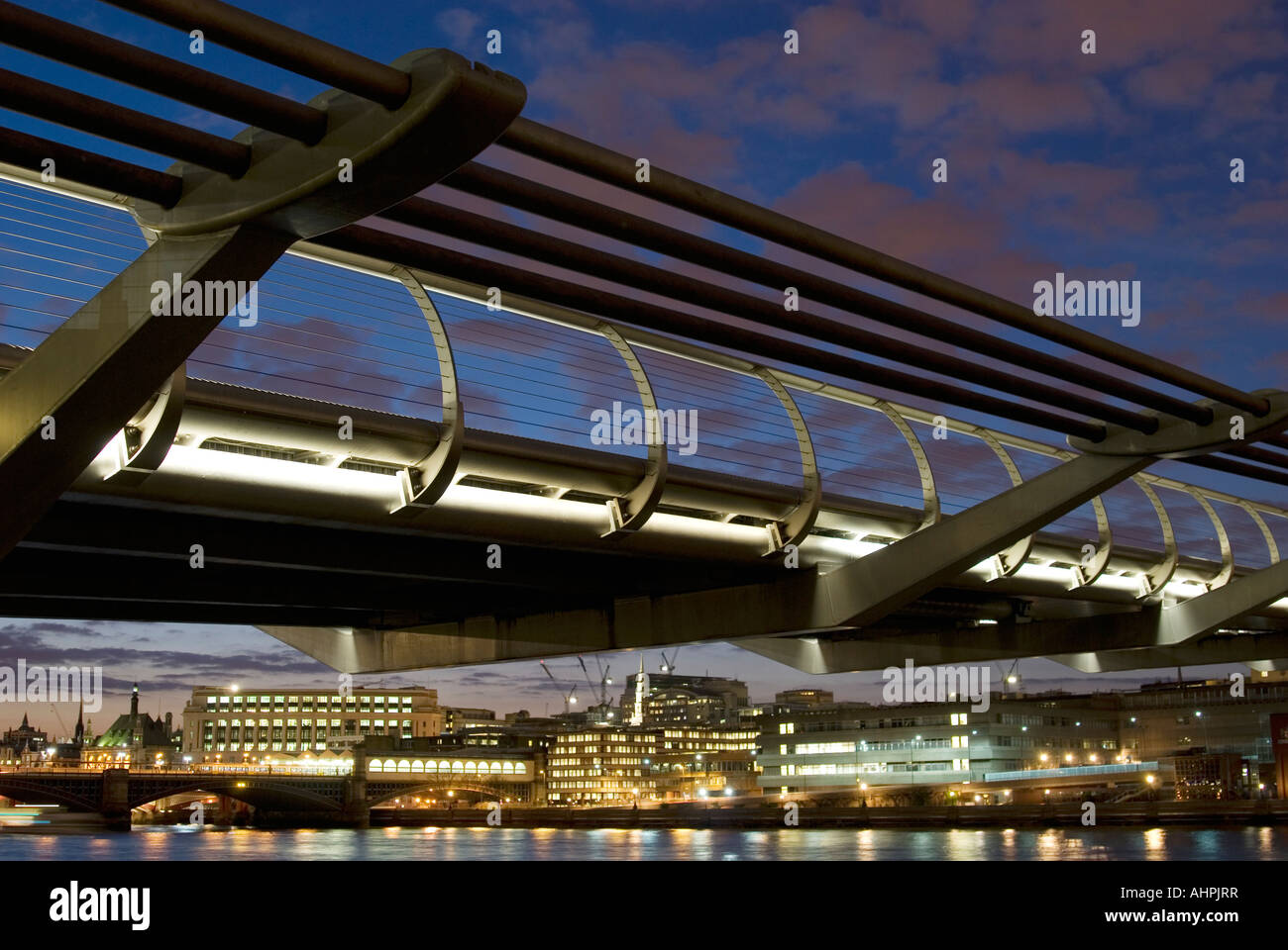 Millenium Bridge at night, London Stock Photo