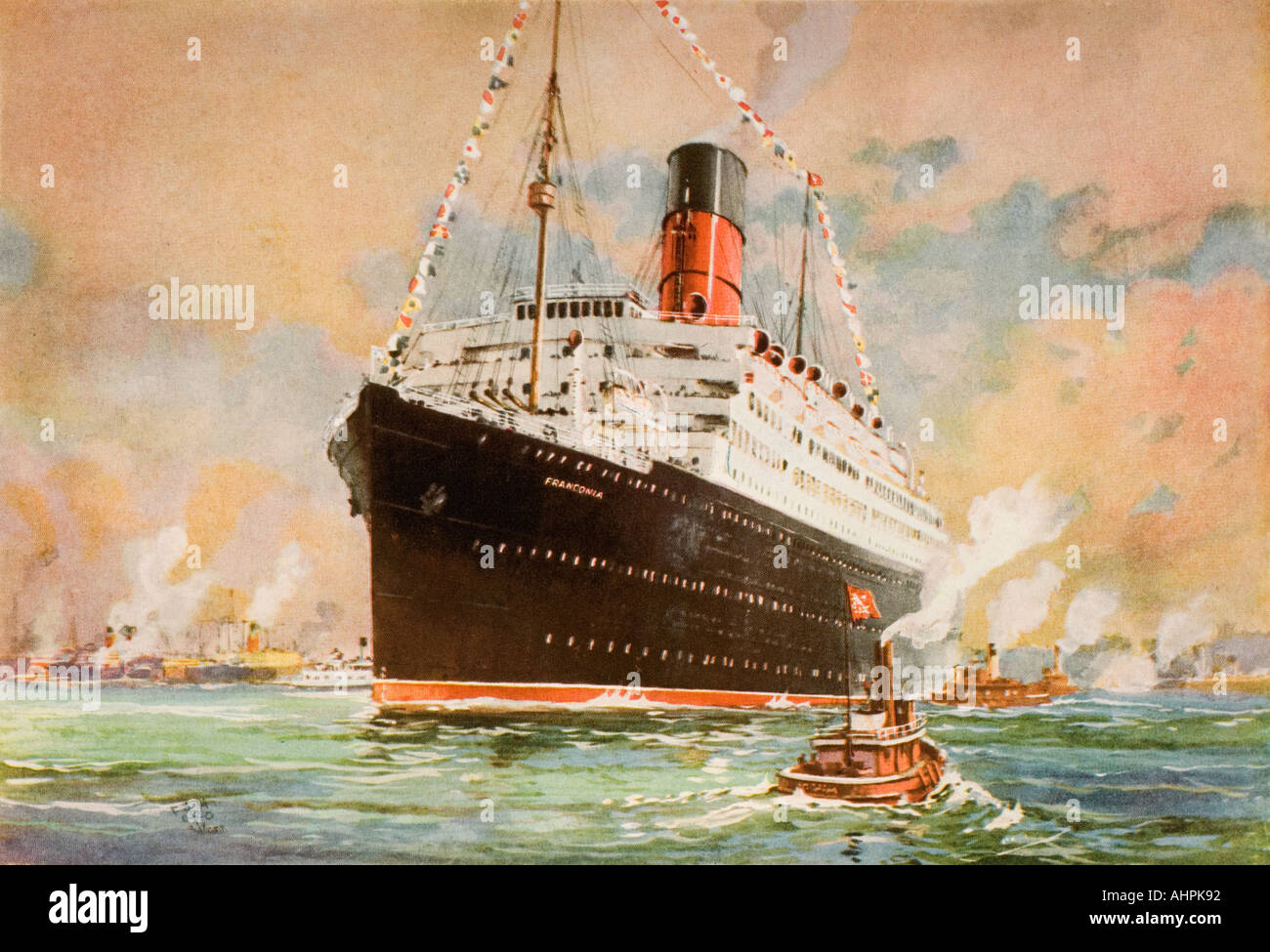 Cunard Line promotional brochure for the Franconia circa 1926 - 1930. The ship at sea Stock Photo
