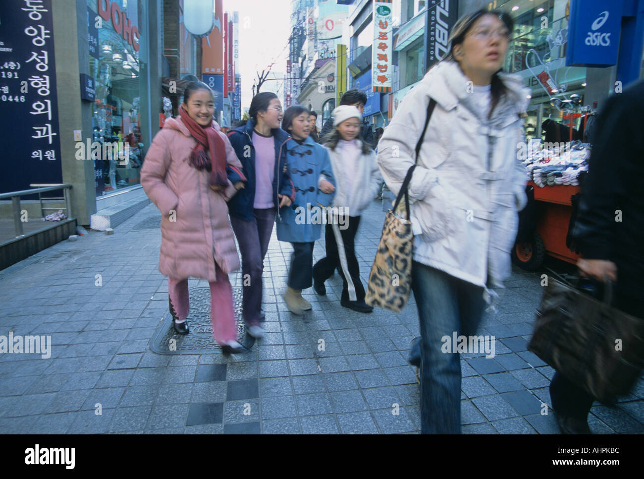 Young Korean girls walking the streets of Seoul city South Korea in winter Stock Photo