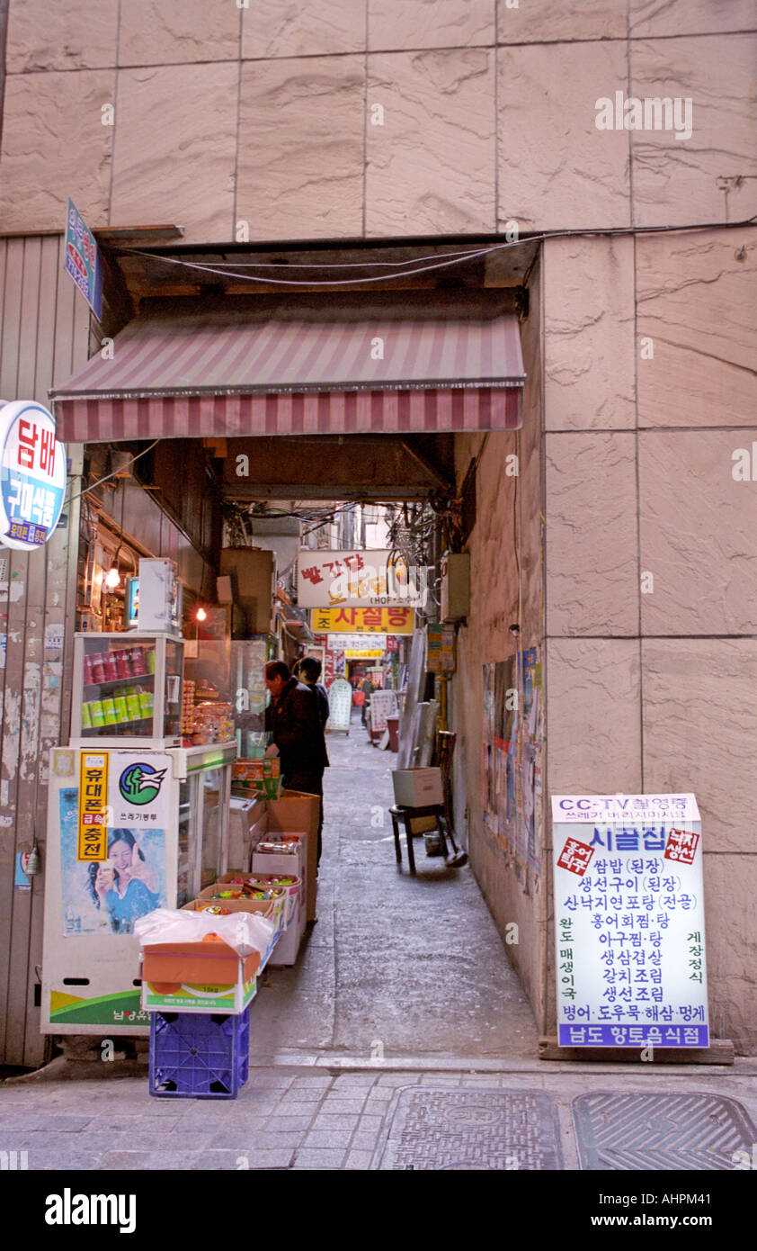 Stalls located along Myungdung Street in the morning Seoul city South Korea Stock Photo