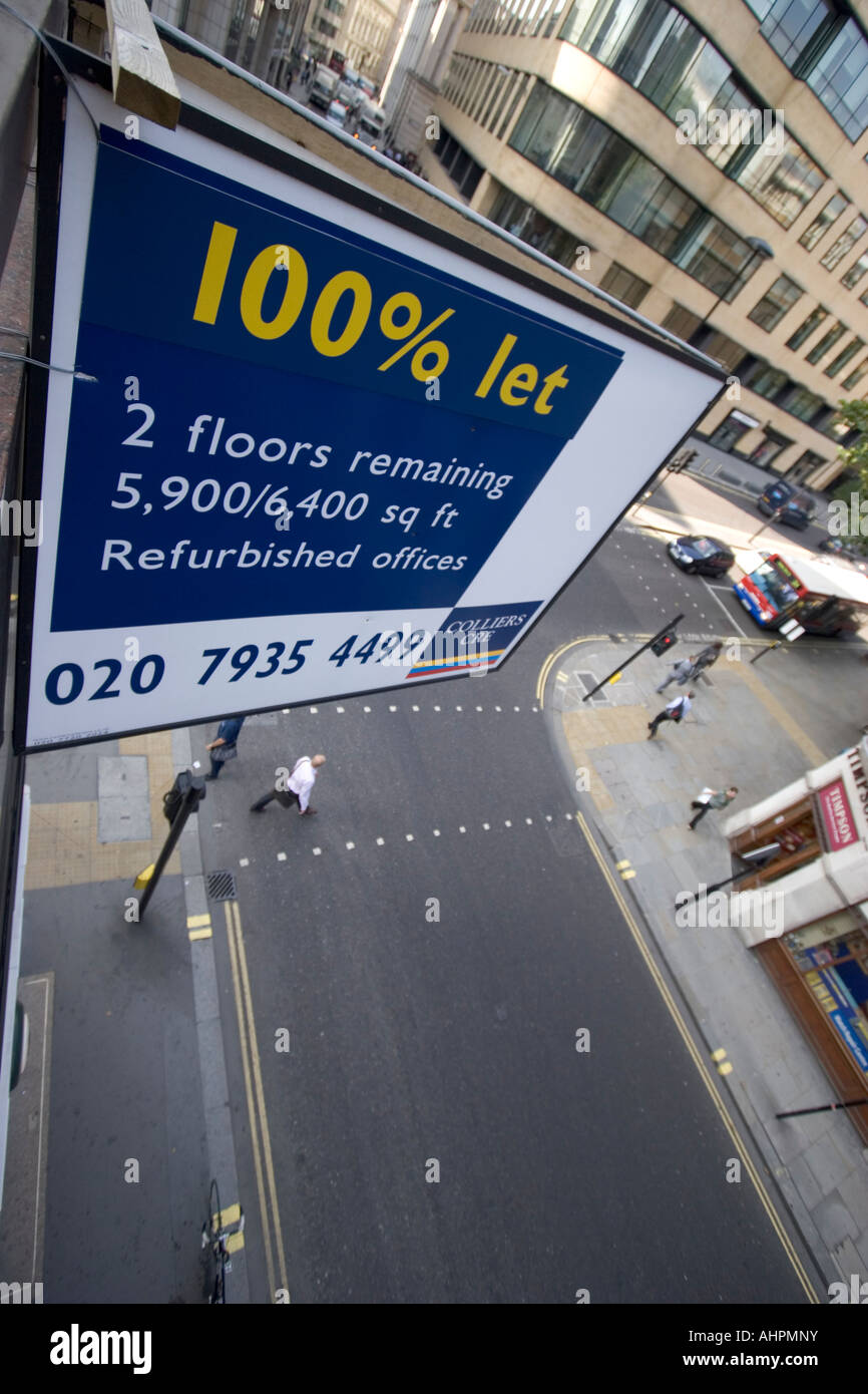 Office space to let advertising board with to let sign City of London