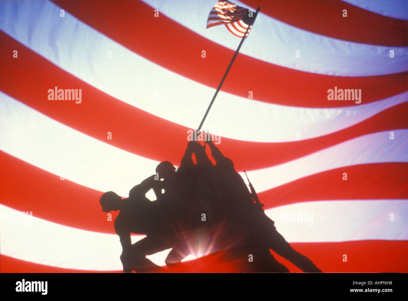 Digital collage of U S Marine Corps Memorial Iwo Jima Statue Arlington Virginia Washington DC Stock Photo