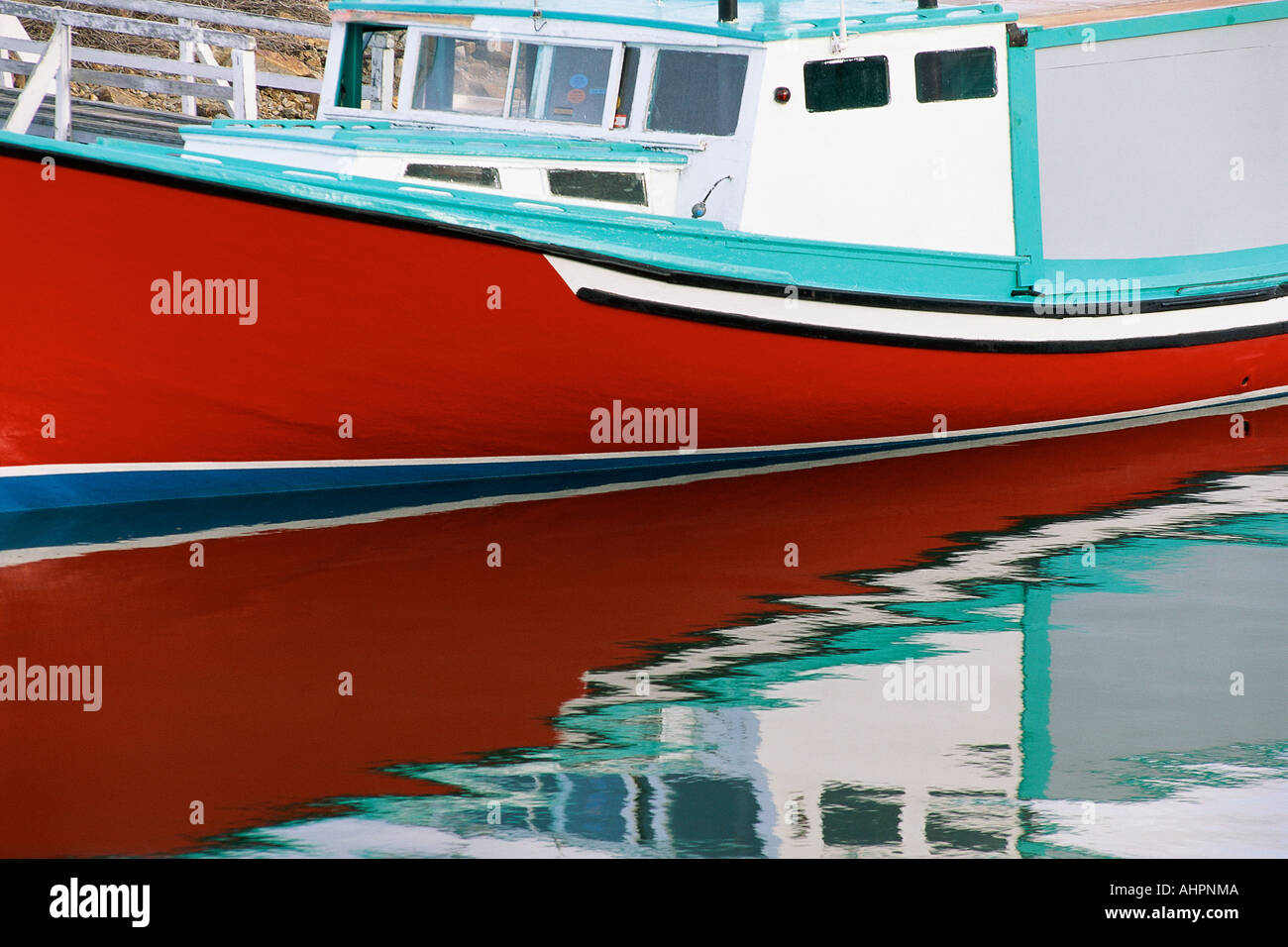 Red Fishing Boat Mount Desert Island Lobster Village Maine Stock Photo