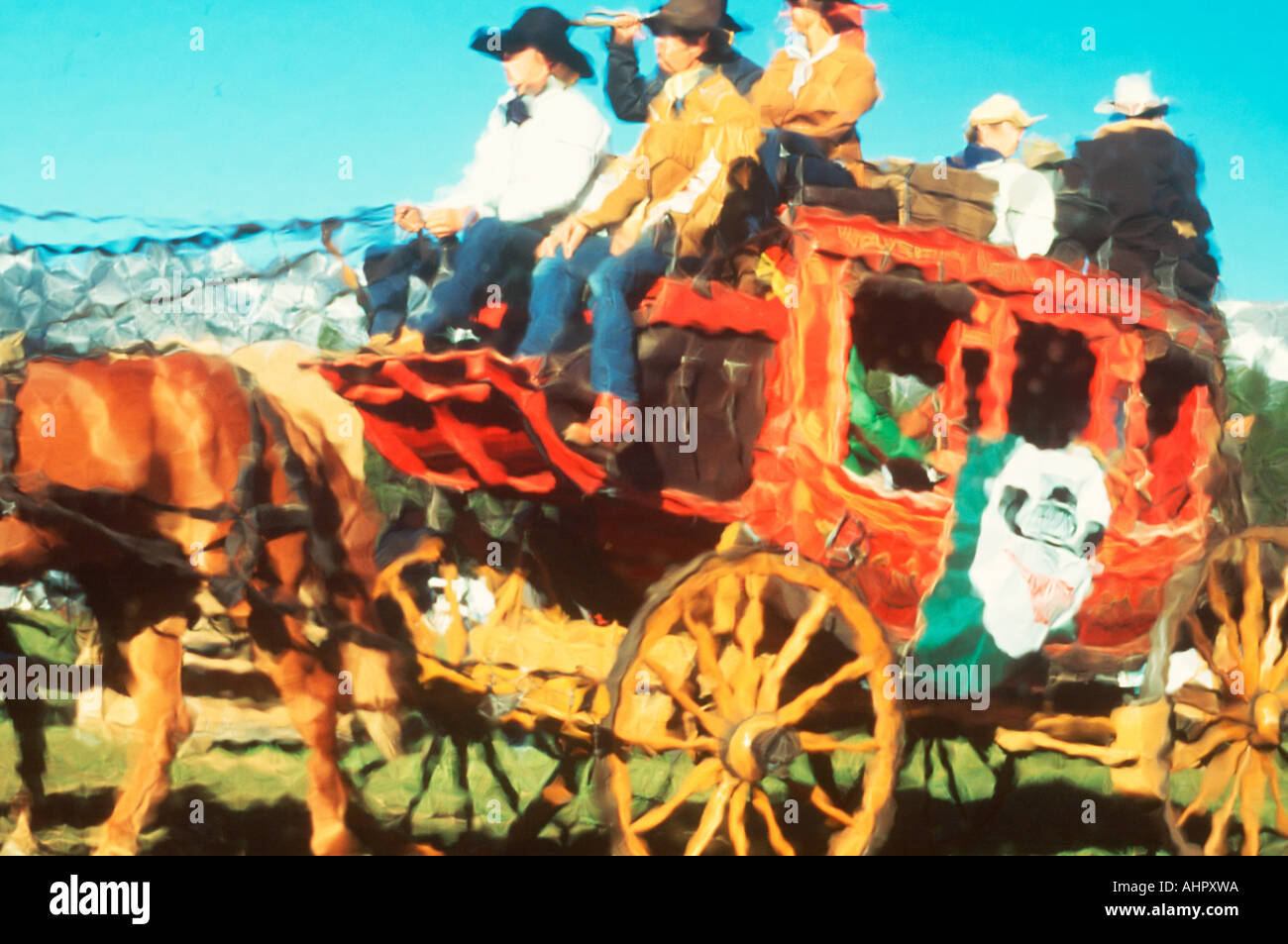 Photo impression of stagecoach filled with passengers Stock Photo