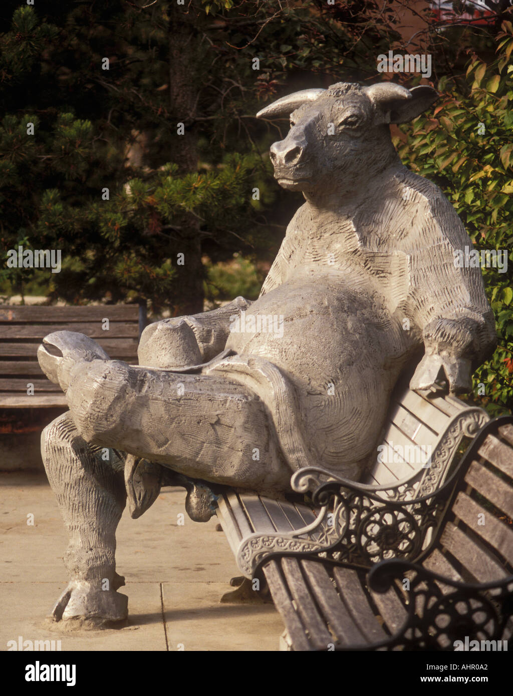 The Ellensburg Bull sculpture by Richard Beyer in city park in
