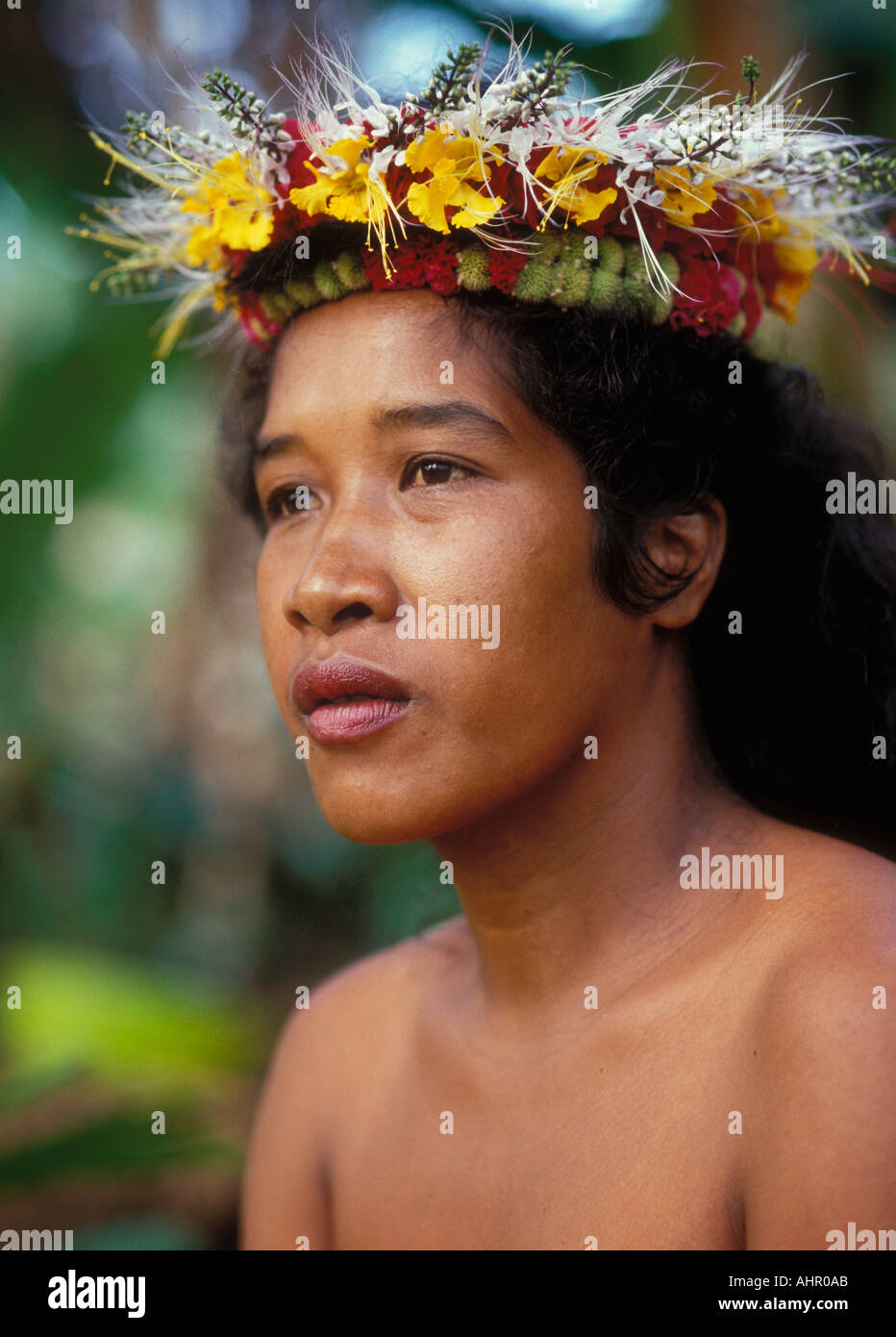 Pohnpeian woman at Nett Cultural Center Pohnpei Micronesia Stock Photo