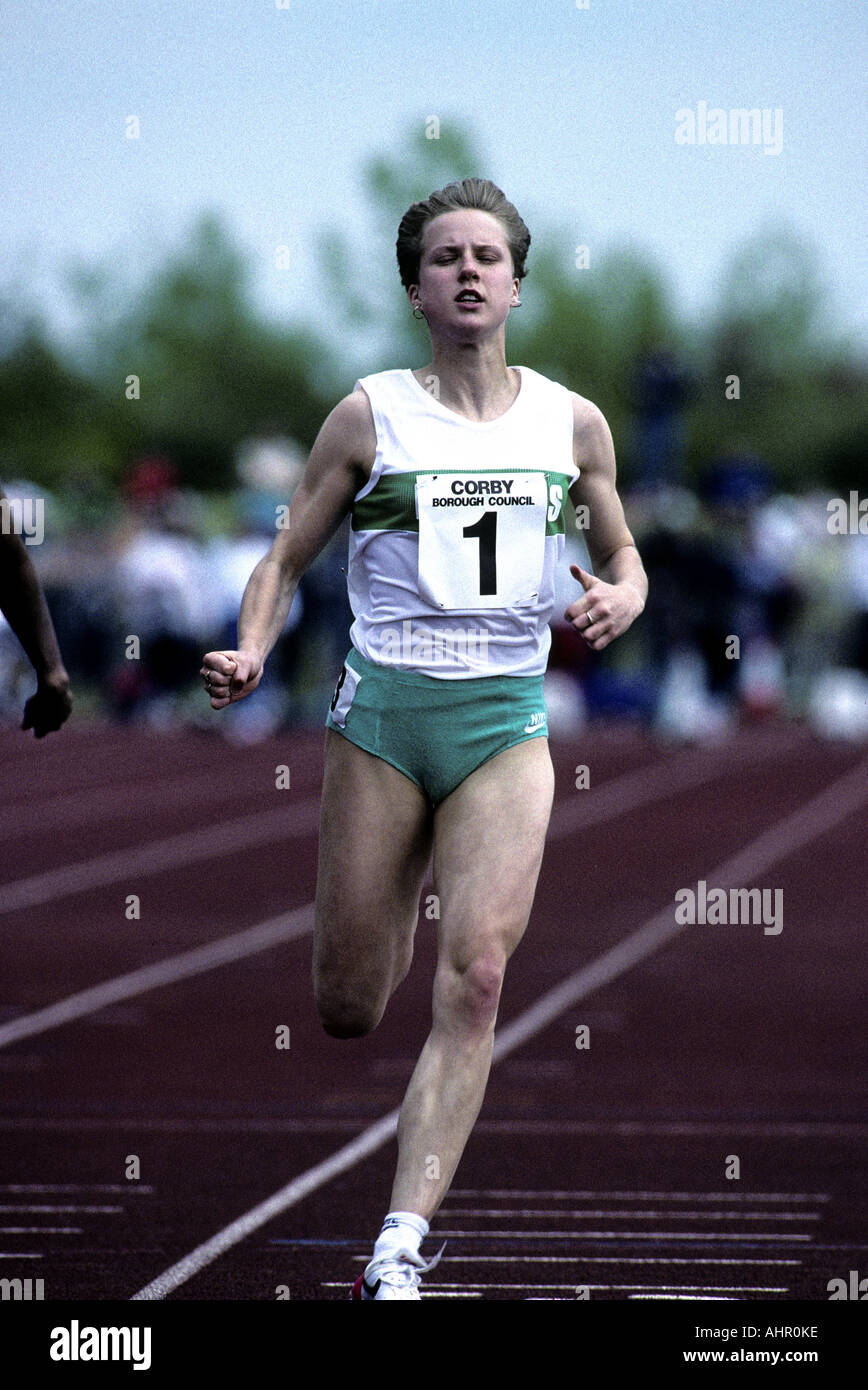 Katharine Merry running in Inter Counties Athletics Championships wearing Midlands colours at Corby, 1994 Stock Photo