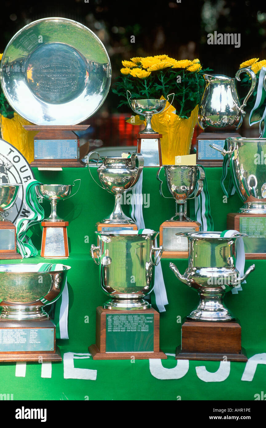 Tennis winner trophies on display Ojai California Stock Photo
