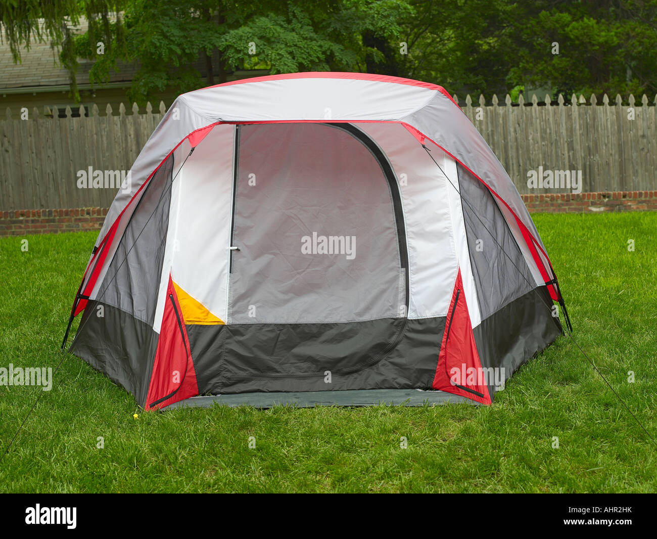 tent in backyard Stock Photo