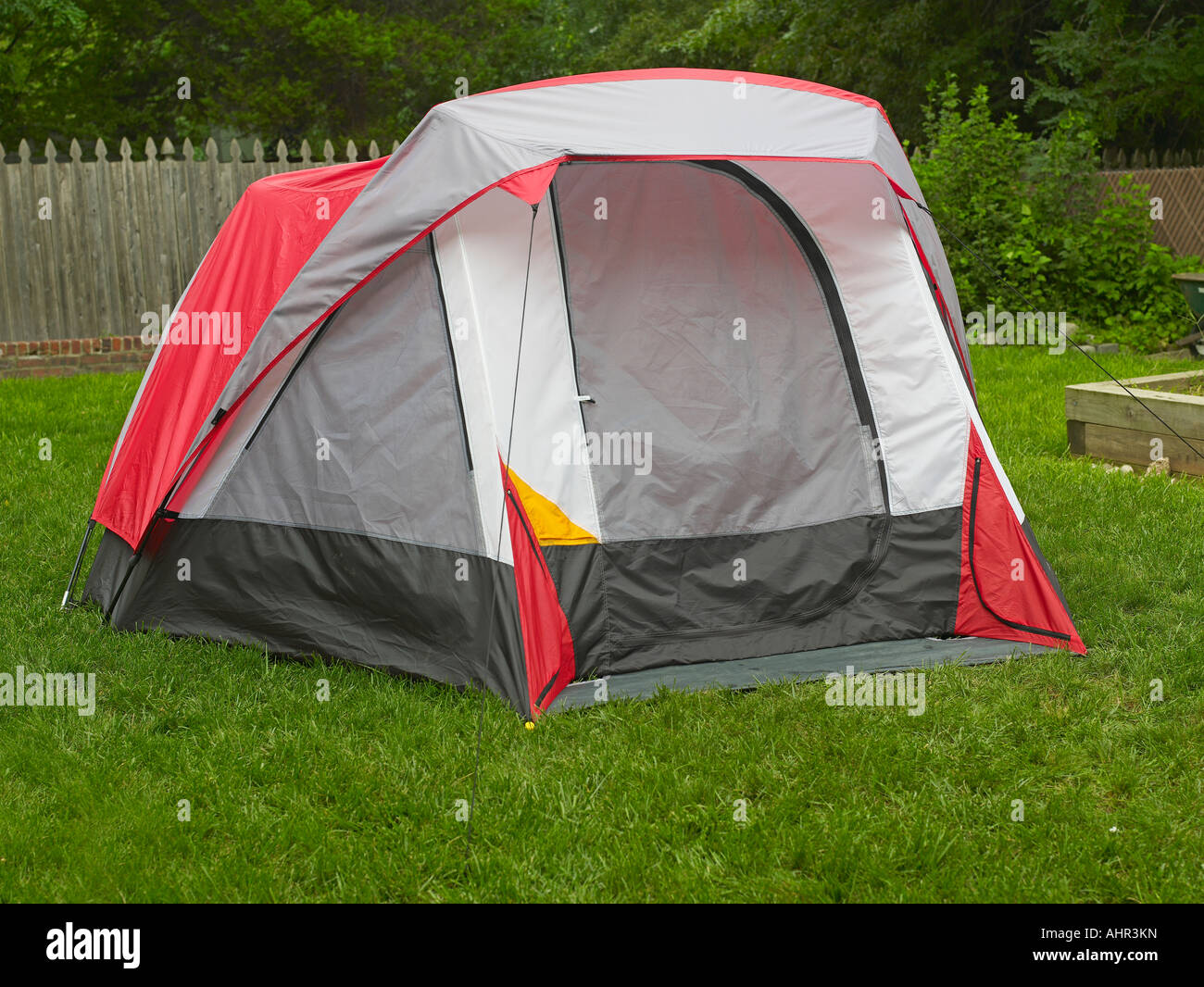 Tent in backyard Stock Photo