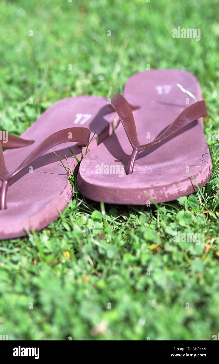 Pink flip-flop rubber sandals. Stock Photo